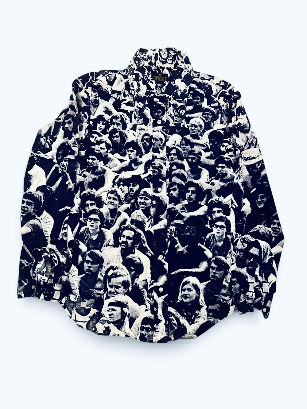 Rare 1970s STROBE Woodstock Baron Wolman Crowd Print Shirt M